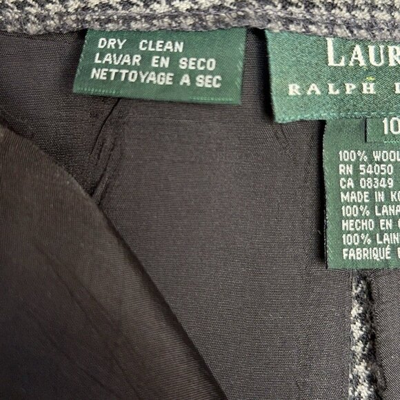 Vtg Lauren Ralph Lauren Wool Houndstooth Skirt Sz 10 Black Gray Lined Straight - Picture 7 of 9